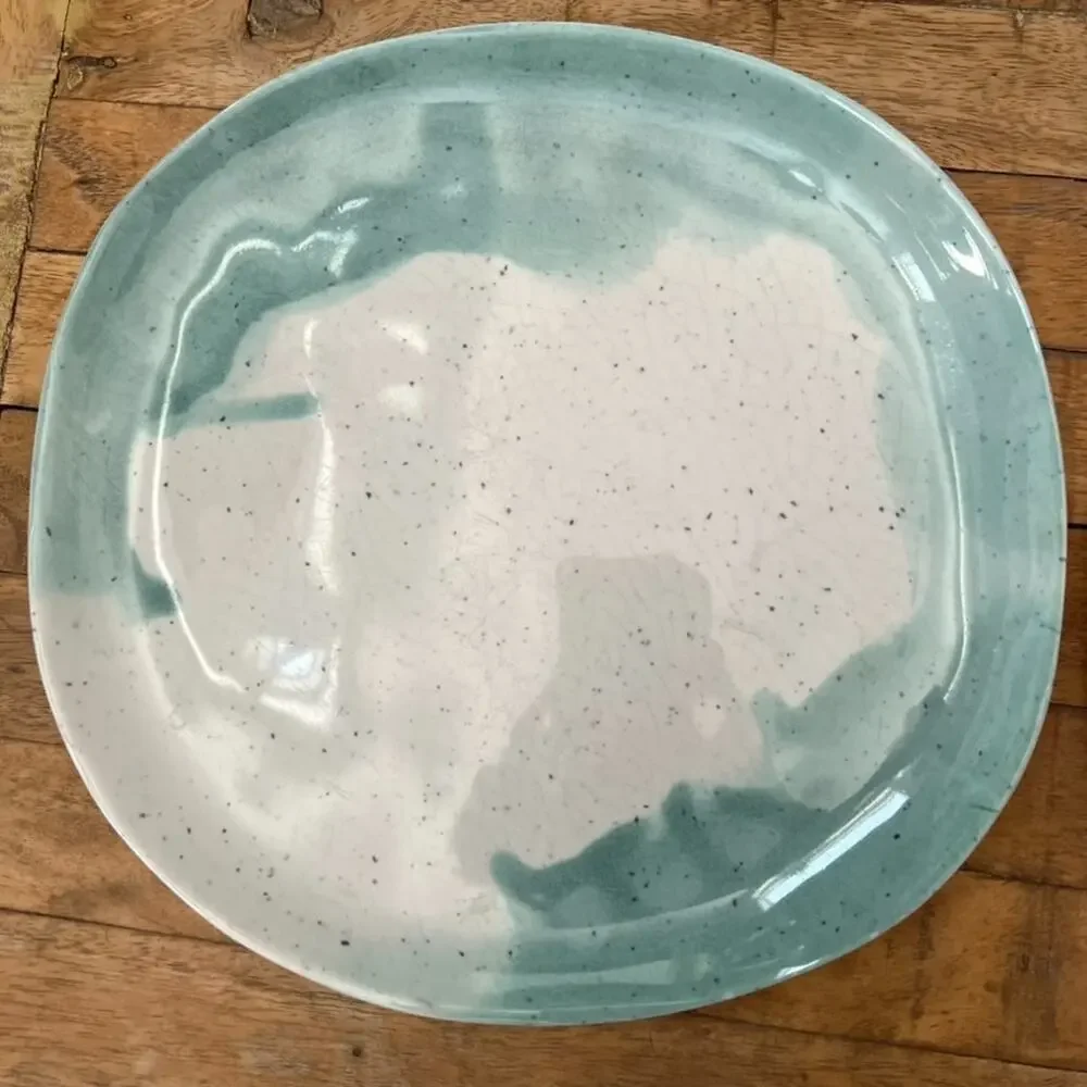 West Elm Seaside Melamine Blue Speckle Dinner Plates 10.5